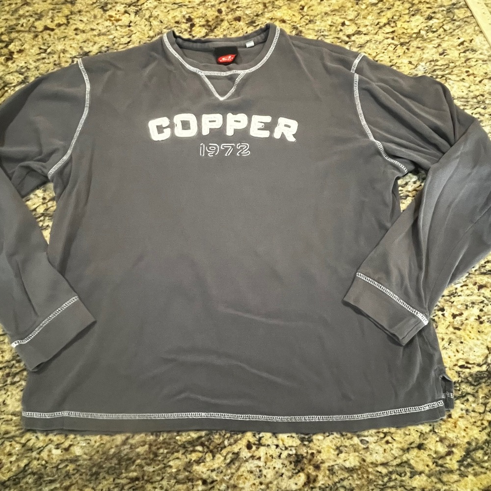 Copper 1972 Mens XXL Charcoal Gray Waffle Knit Long Sleeve Shirt Contrast Stitch